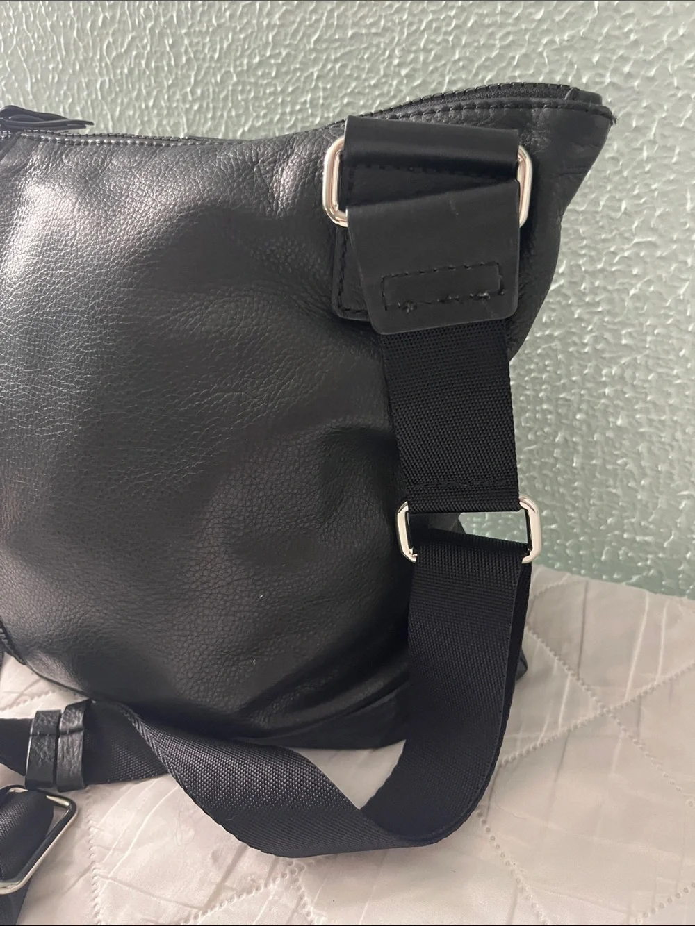 Margot Black Leather Messenger Crossbody with Wide Strap